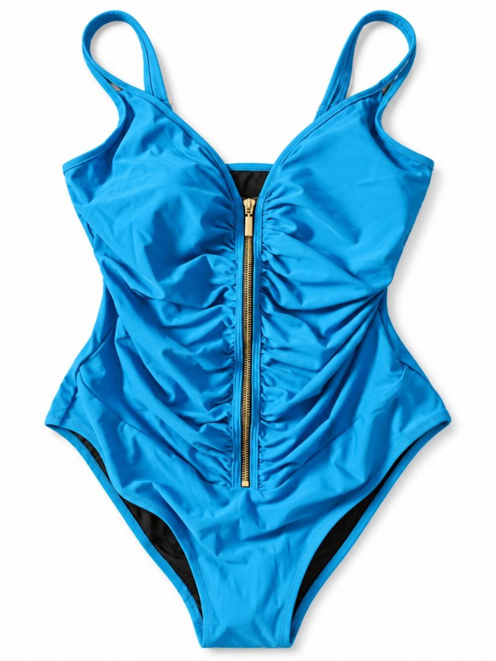 New Blue Ruched Zip Front One Piece Swimsuit Women’s XL
